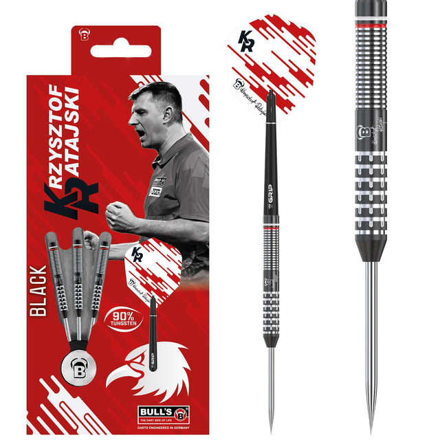 BULL'S Krysztof Ratajski Darts - Steel Tip - 90% Tungsten - Black