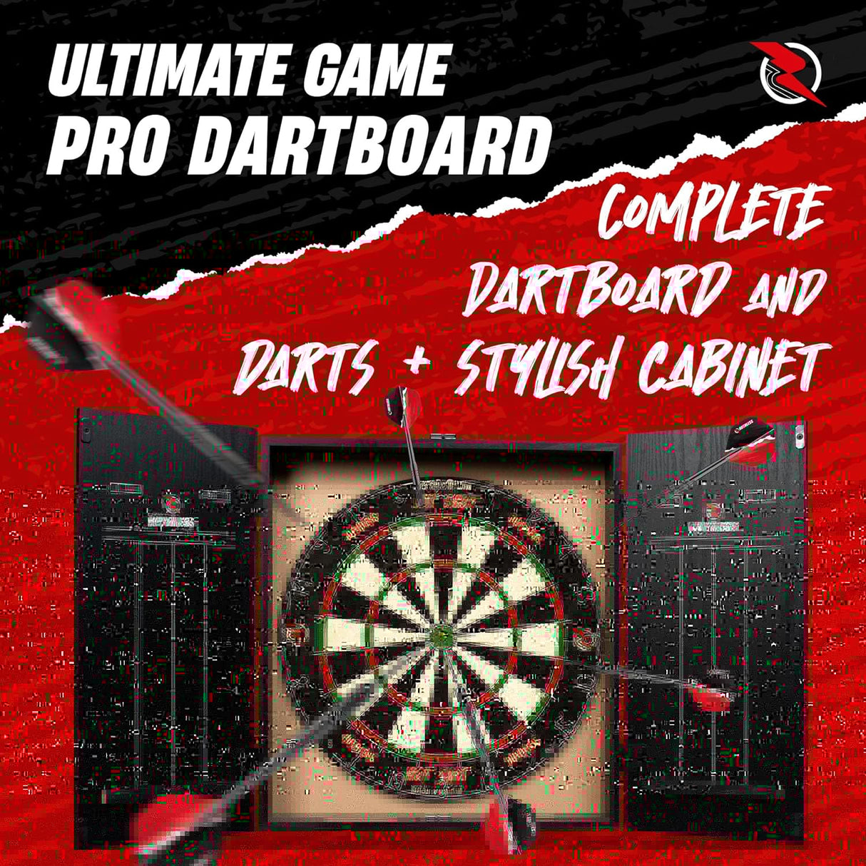 Ruthless Animal Home Darts Centre - Hotshot Dartboard in Cabinet - Cobra