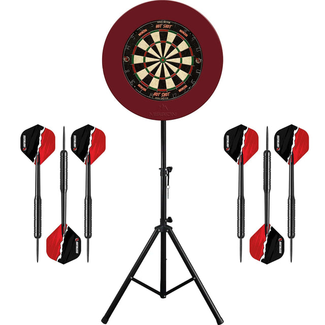 Ruthless Hotshot Dartboard & Stand Set - Dart Board, Surround & Stand - Red