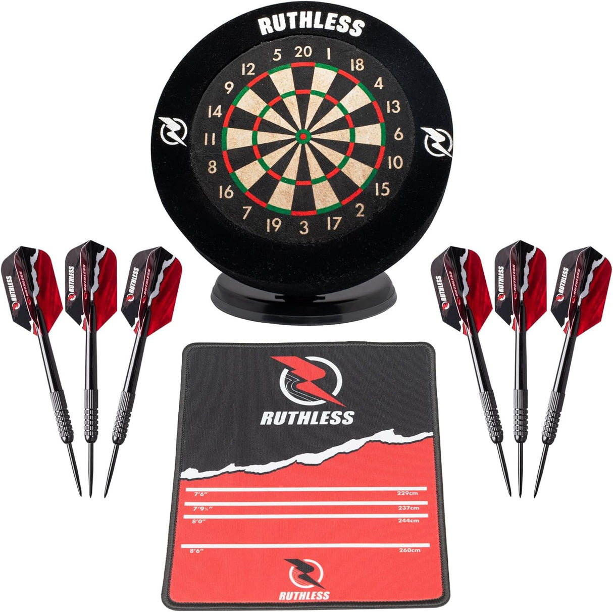 Ruthless Mini Desktop Dartboard Complete Set - Surround, Darts & Mat