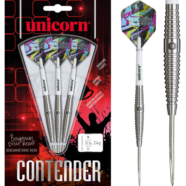 Unicorn Contender Darts - Steel Tip - 80% Tungsten - Benjamin Drue Reus - 24g