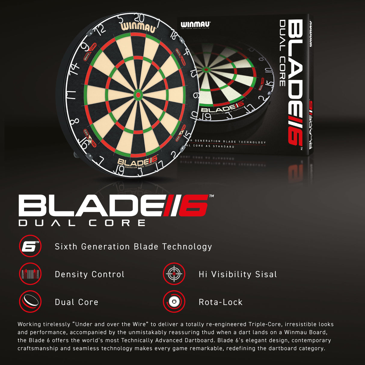 Winmau Blade 6 Dartboard - Professional - with Rota Lock System - Blade 6 - Dual Core