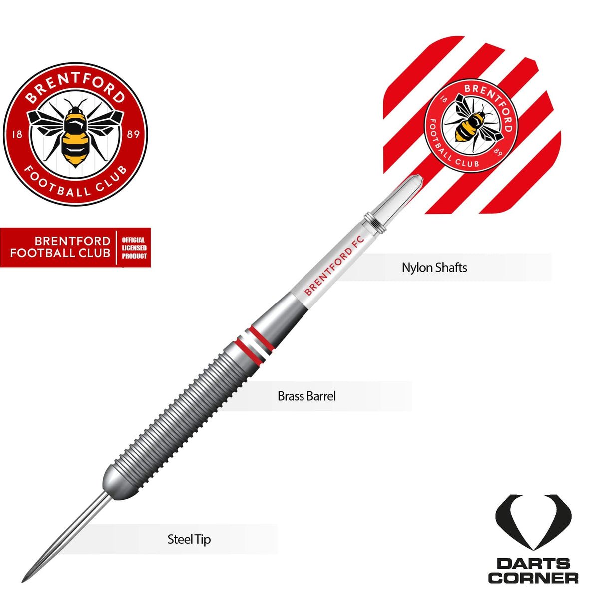 Brentford FC - Official Licensed - The Bees - Steel Tip Darts - Brass - 22g