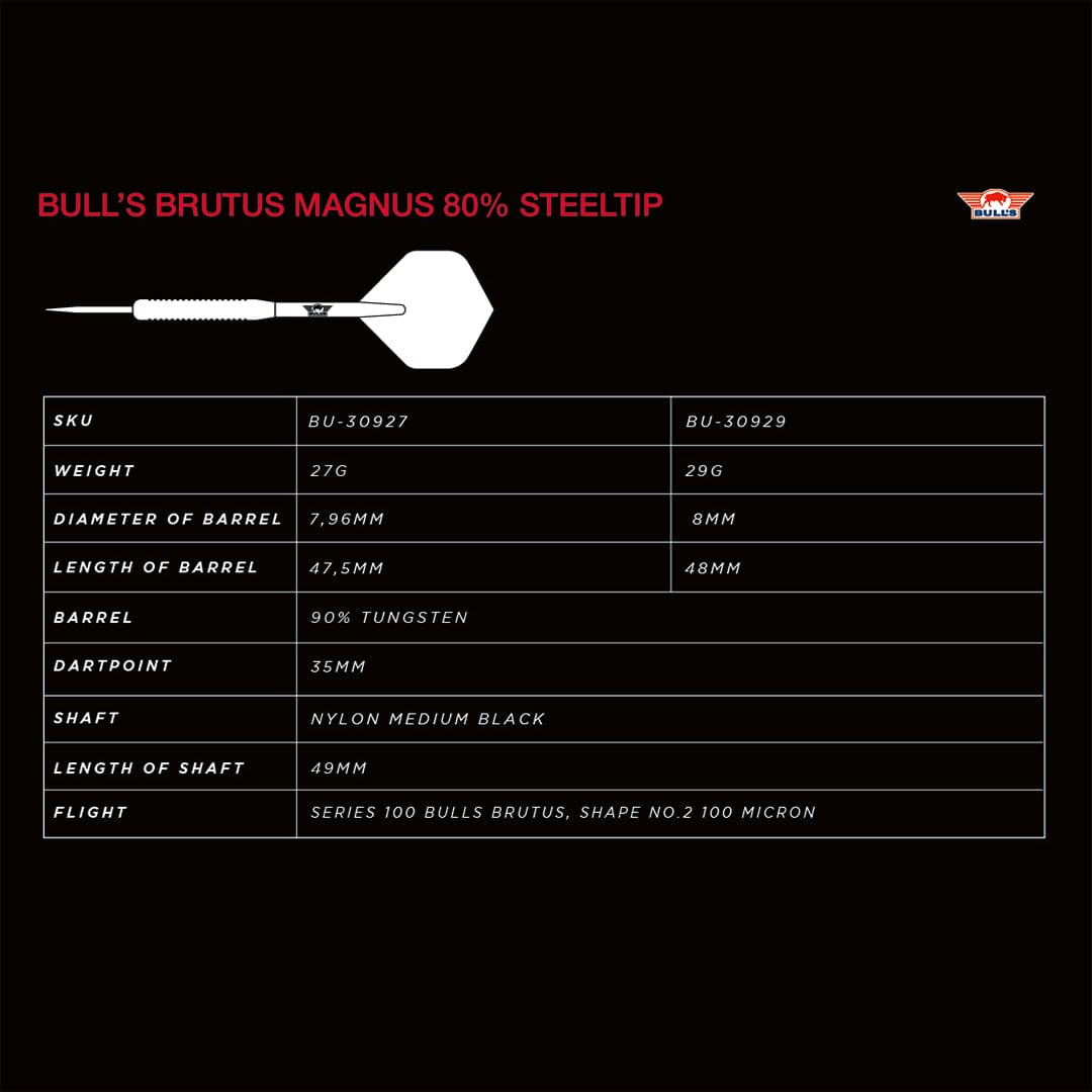 Bulls Brutus Darts - Steel Tip - 80% Tungsten - Magnus