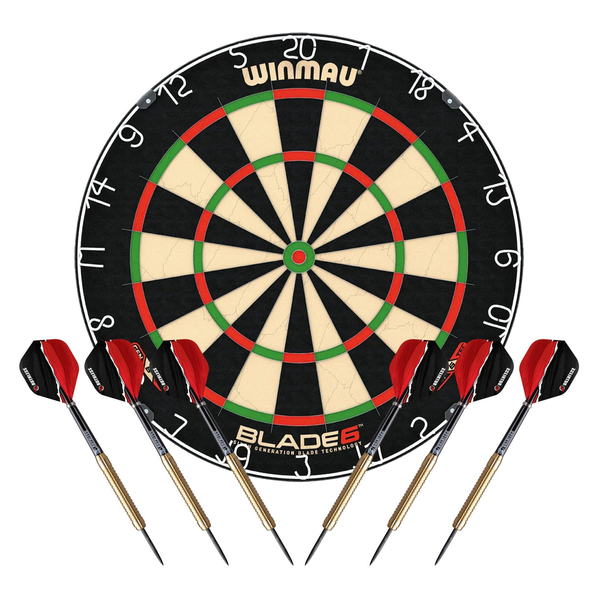 Winmau Blade 6 Dart Board with 2 Darts Sets - Professional - with Rota Lock System