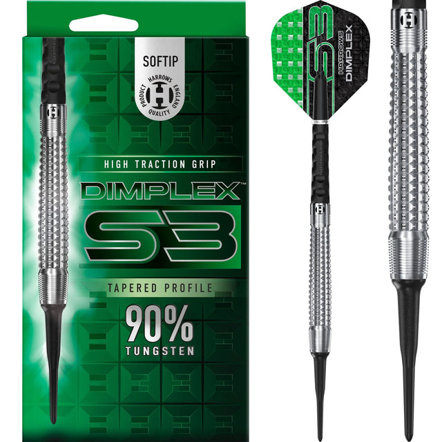 Harrows Dimplex S3 Darts - Soft Tip - 90% Tungsten - Tapered