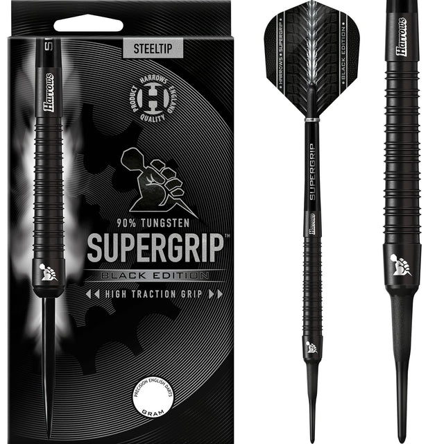 Harrows Supergrip Black Darts - Soft Tip - 18g