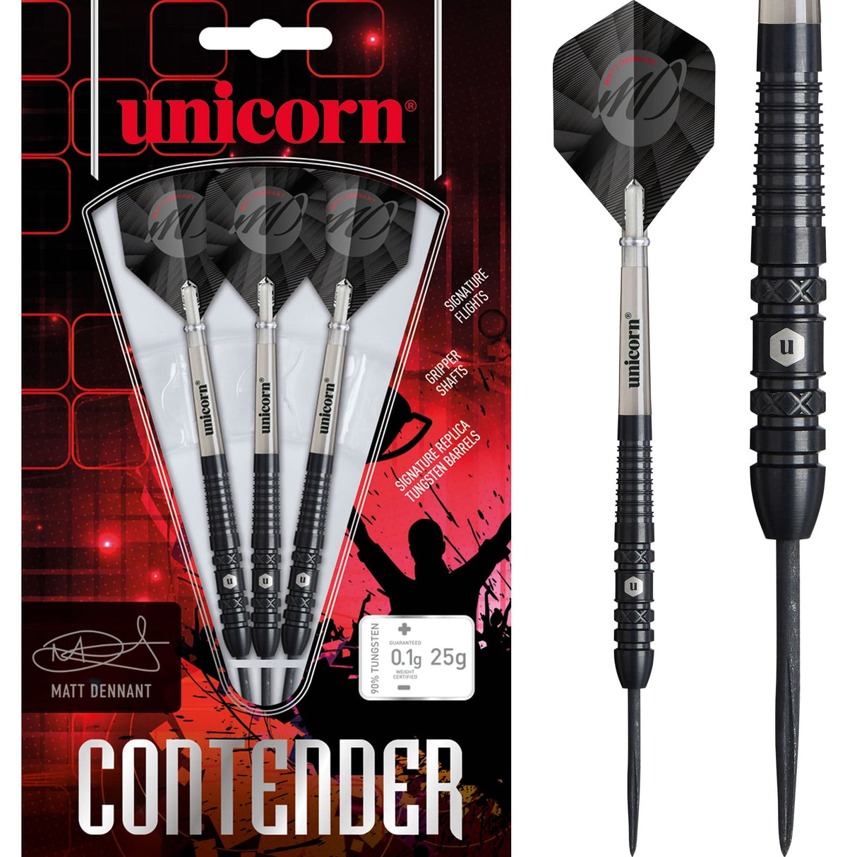 Unicorn Contender Darts - Steel Tip - 90% Tungsten - Matt Dennant - 25g