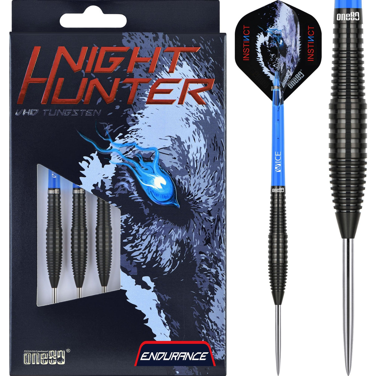 One80 Nighthunter Darts - Steel Tip - 90% Tungsten - Endurance