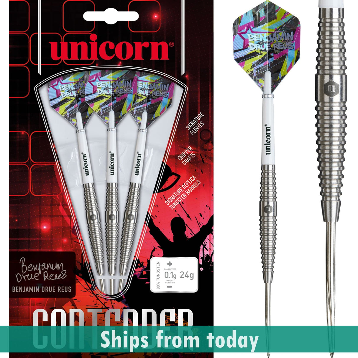 Unicorn Contender Darts - Steel Tip - 80% Tungsten - Benjamin Drue Reus - 24g