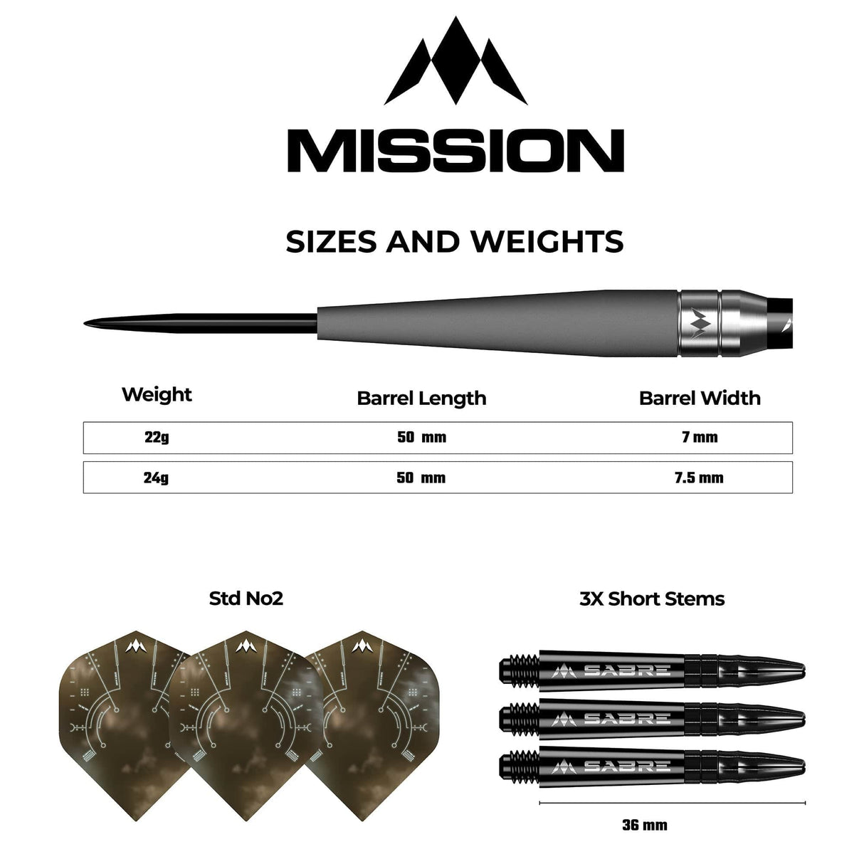 Mission Saturn Darts - Steel Tip - 90% Tungsten - Titan