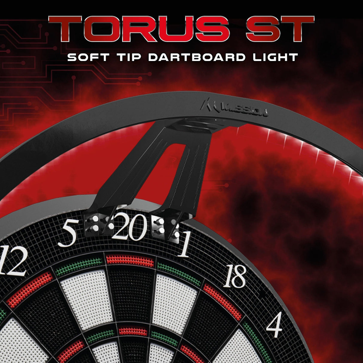 Mission Torus ST Dartboard Lighting - for Soft Tip Dartboards - Black - USB - Bright White Light