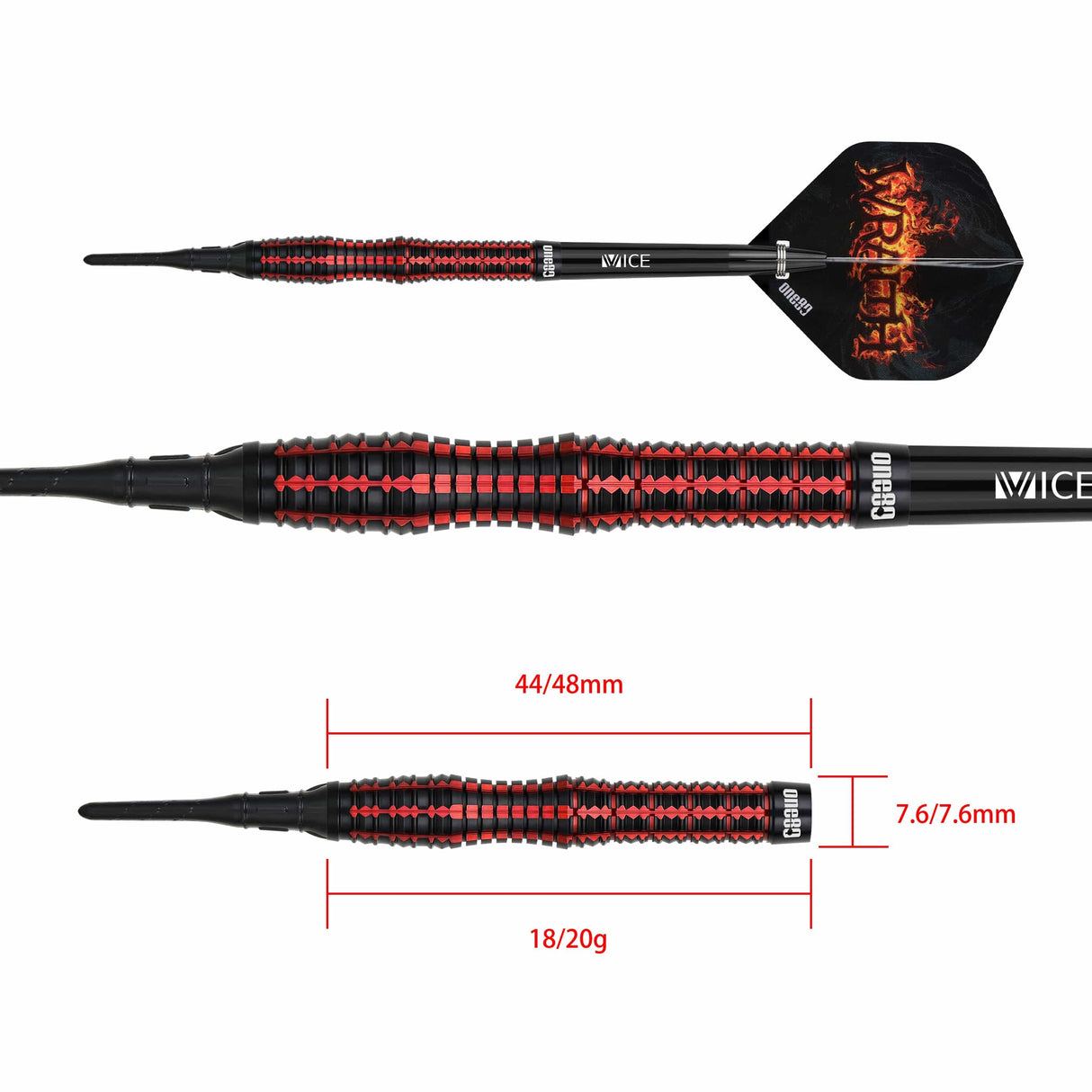 One80 Wraith Darts - Soft Tip - 90% Tungsten - W2 - 18g