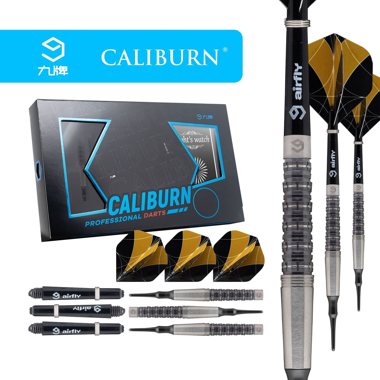 Caliburn Nights Watch Darts - Soft Tip - 95% - N2 - Black