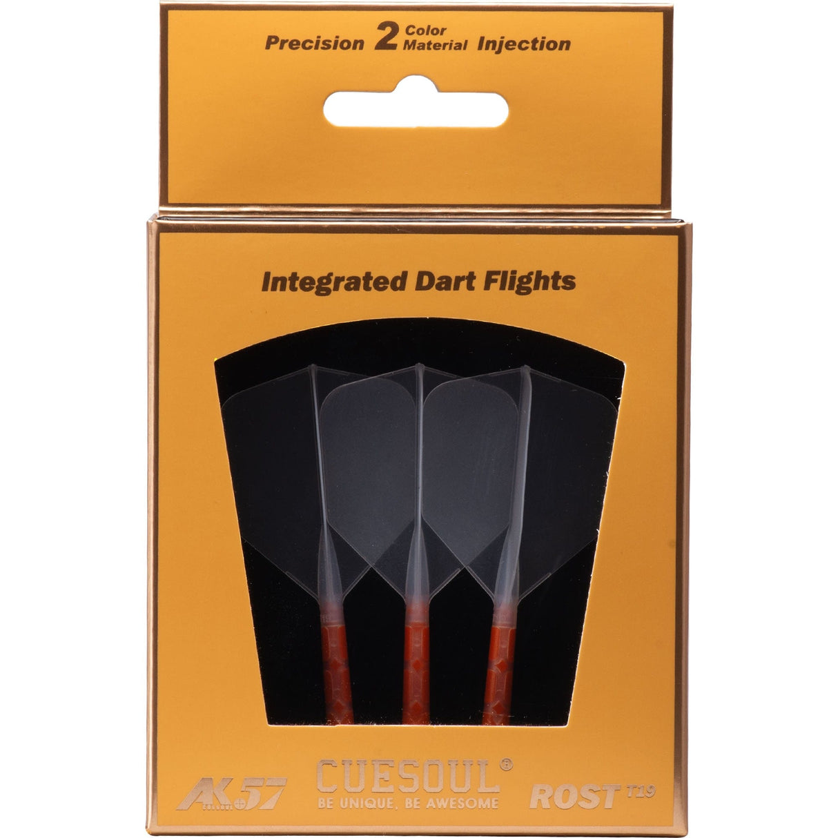 Cuesoul Rost T19 Integrated Dart Shaft and Flights - Big Wing - Orange with Clear Flight