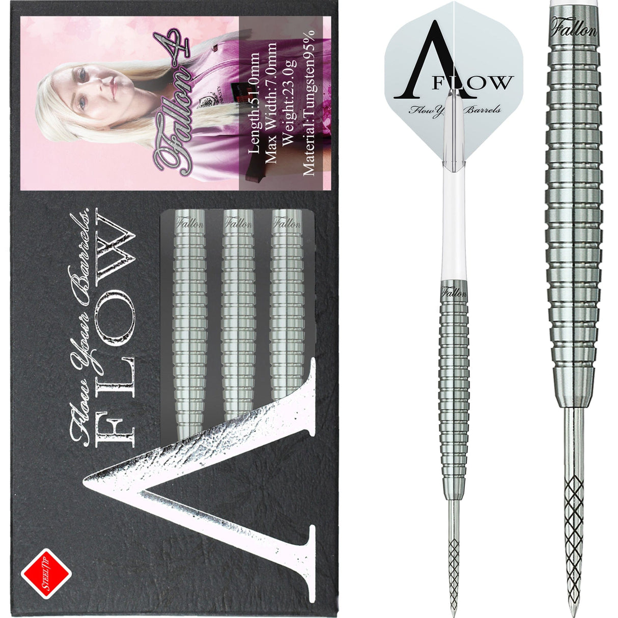 Dynasty - A Flow - Steel Tip Darts - Black Line - Fallon Sherrock - Natural - Fallon 4 - 23g 23g