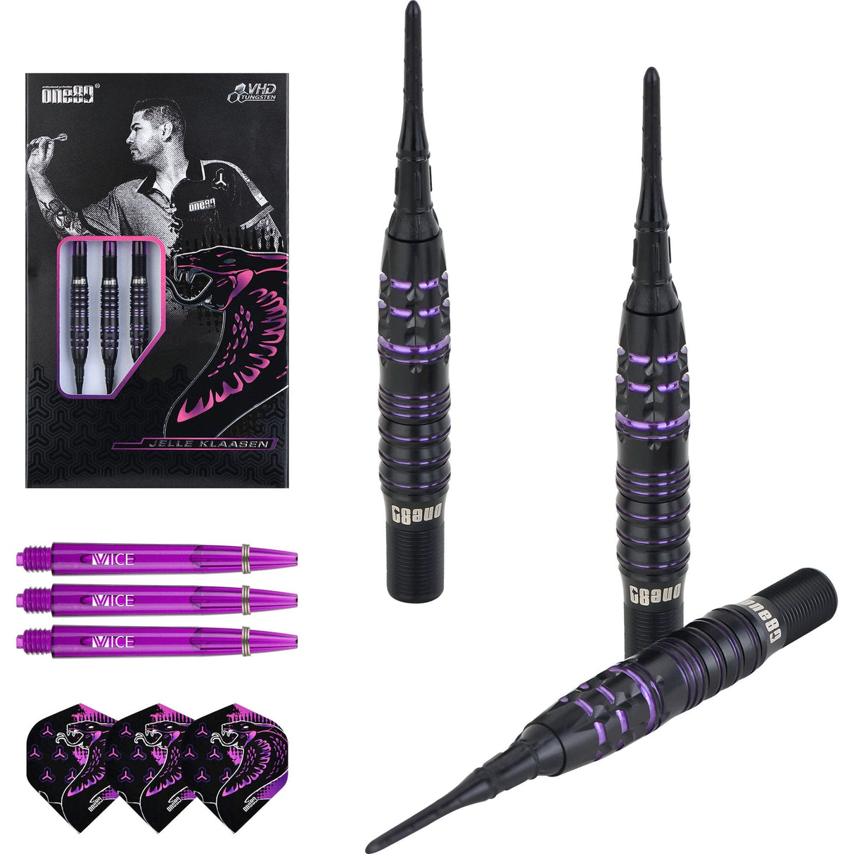 One80 Jelle Klaasen VHD Darts - Soft Tip - The Cobra - Black