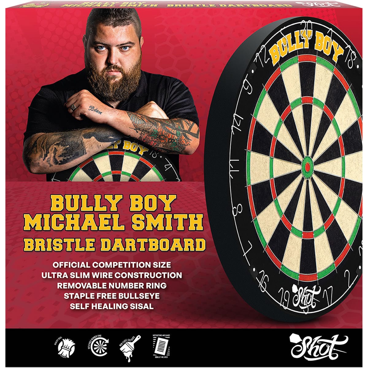 Shot Michael Smith Dartboard - Entry Level - Round Wire - Bully Boy