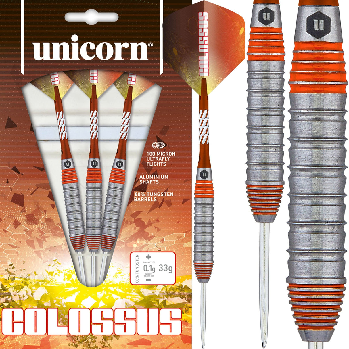 Unicorn Colossus Darts - Steel Tip - Heavyweight - Ringed 33g