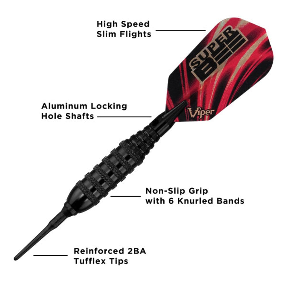 Viper Super Bee Darts - Soft Tip - Black Alloy - Knurled Rings - Black 16g