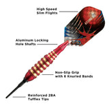 Viper Atomic Bee Darts - Soft Tip - Coated Alloy - Coloured Rings - Red 16g