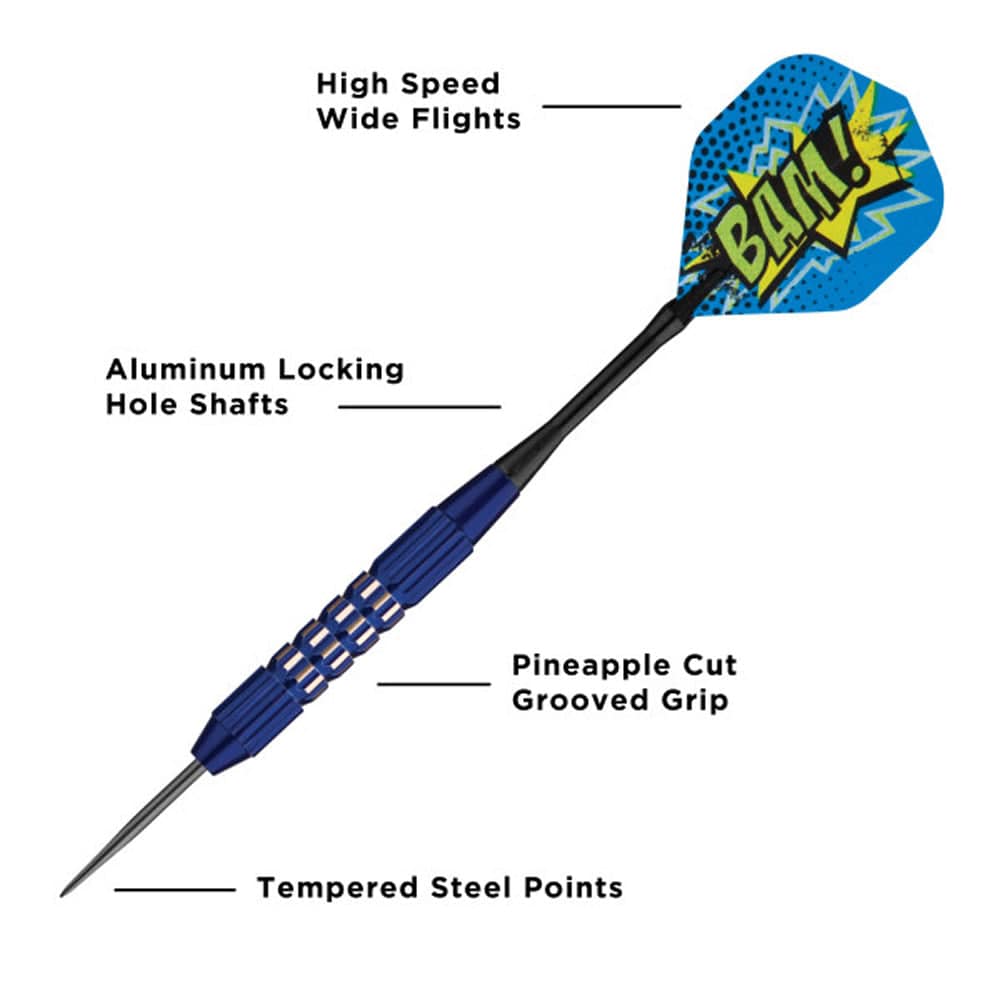 Viper Comix Darts - Steel Tip - Coated Alloy - Cut Grooves - inc Extras - Blue 22g