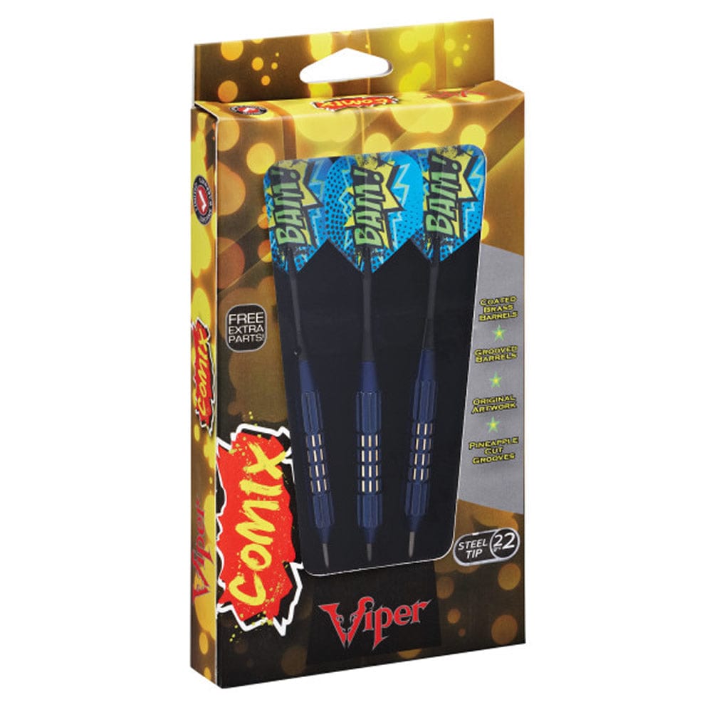 Viper Comix Darts - Steel Tip - Coated Alloy - Cut Grooves - inc Extras - Blue 22g