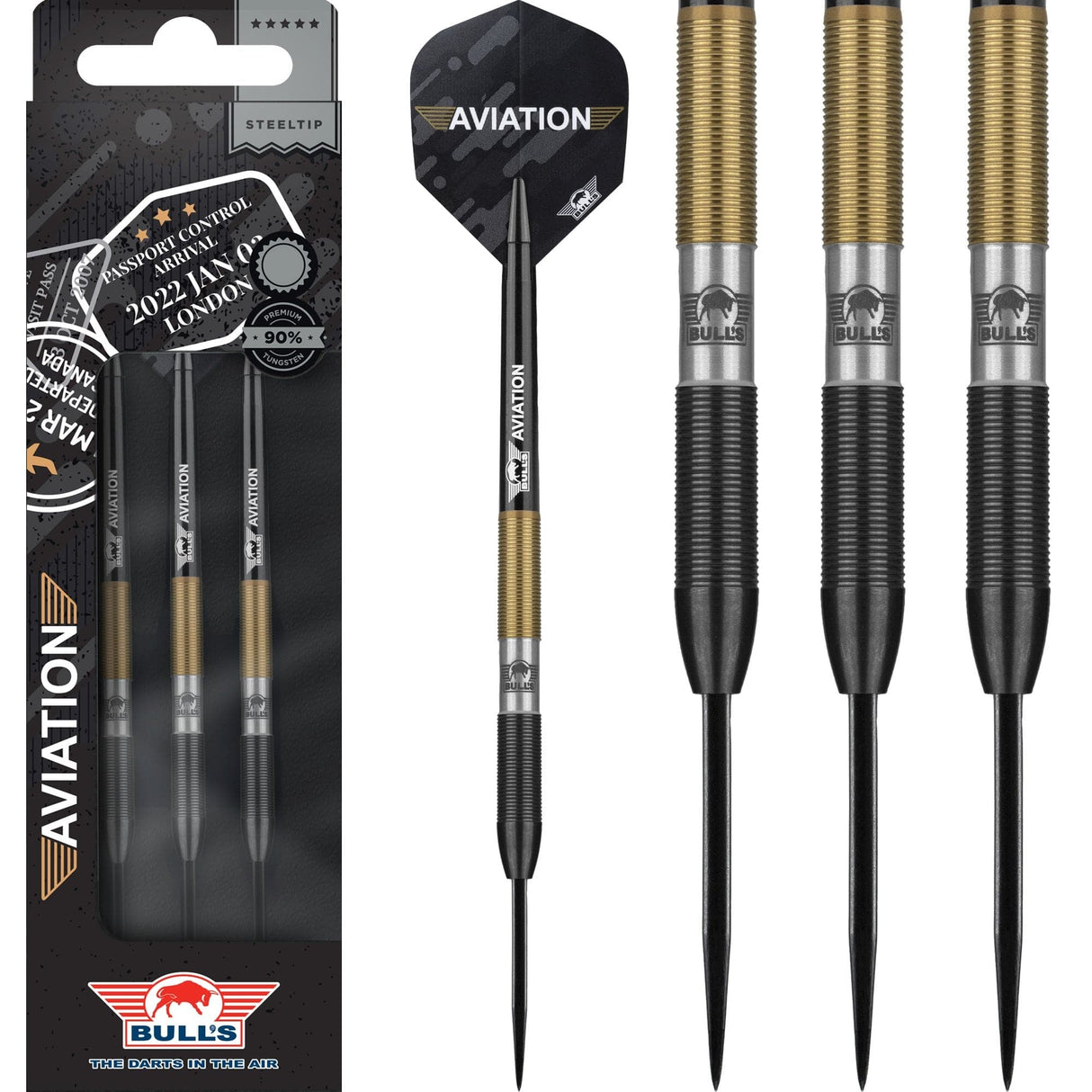 Bulls Aviation Darts - Steel Tip - Ringed - Black and Gold 22g