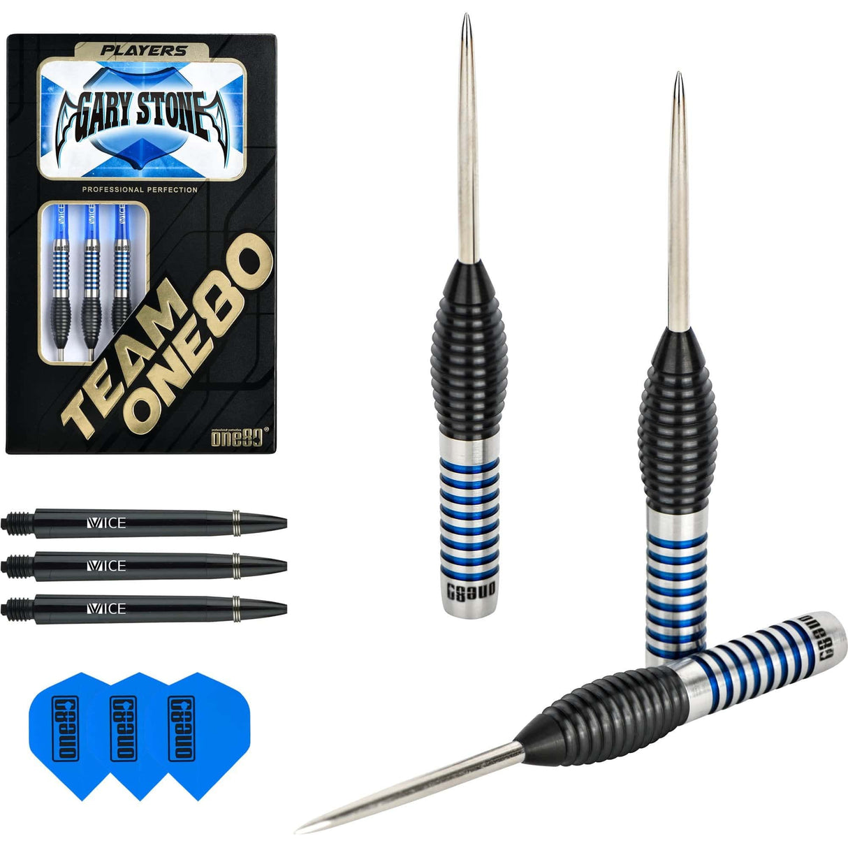 One80 Gary Stone Darts - Steel Tip - Black & Blue