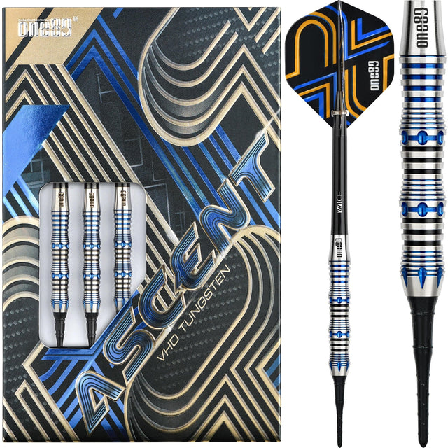 One80 Ascent Darts - Soft Tip - S02 - Black & Blue 18g