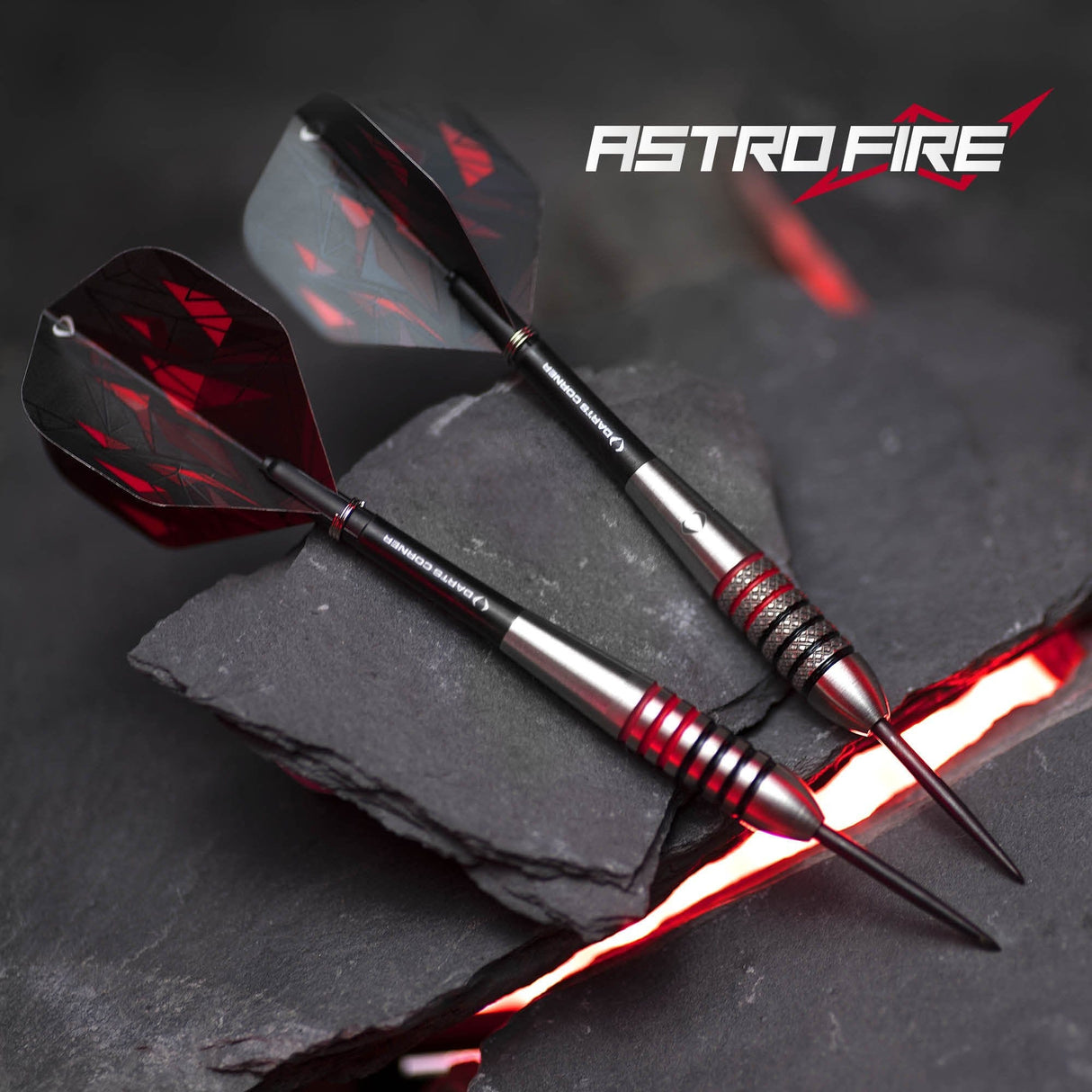 Darts Corner Astrofire Darts - Steel Tip - Knurled - Black & Red