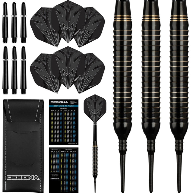 Designa Mako Darts - Soft Tip Electro Brass - Shark Grip - Black 20g