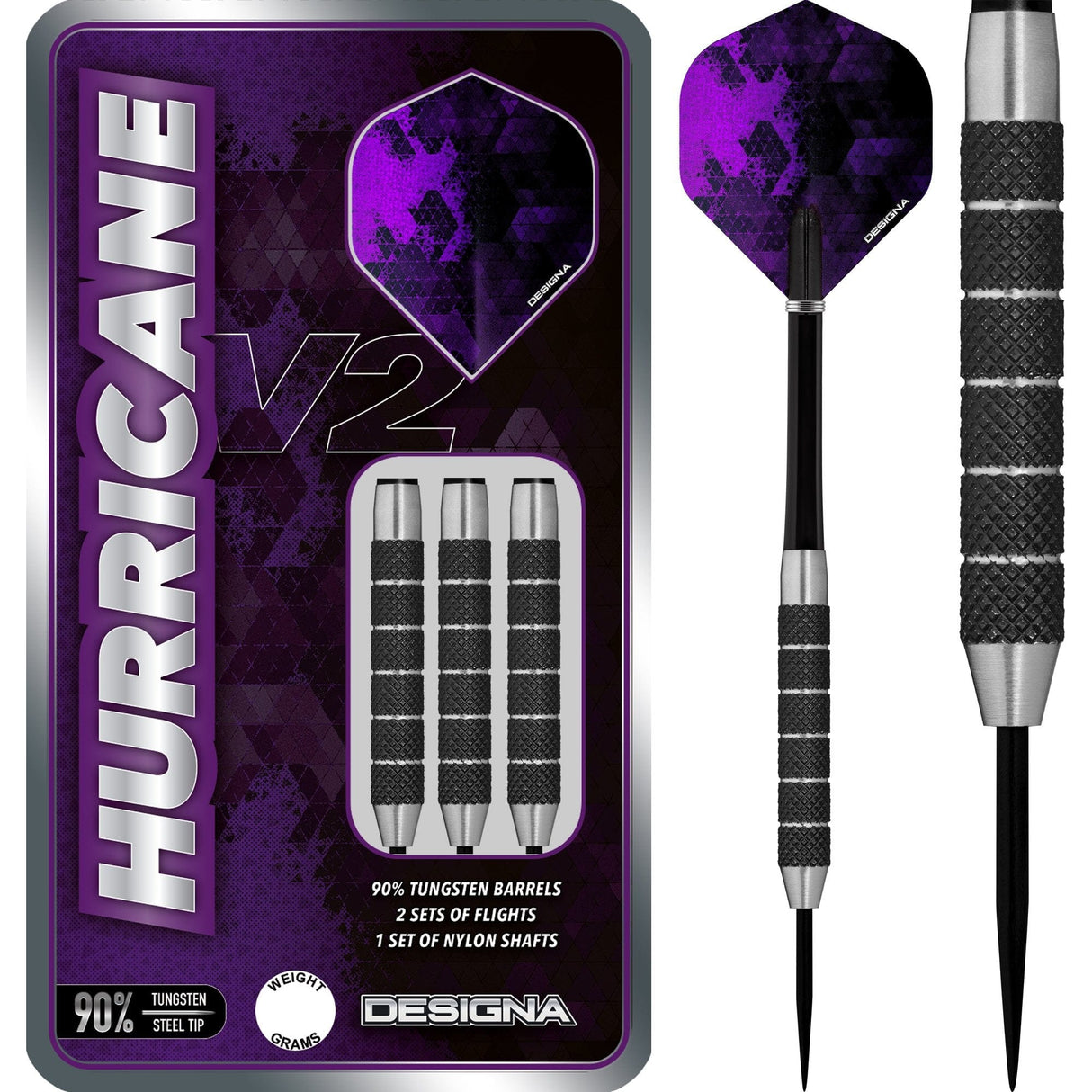 Designa Hurricane V2 Darts - Steel Tip - Black Knurl 22gPERS