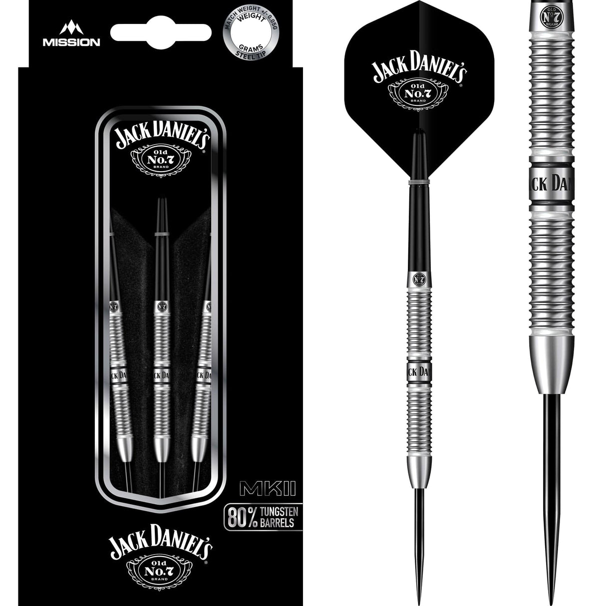 Jack Daniels Old No7 - Tungsten Darts - Steel Tip - Ringed - 22g 22g