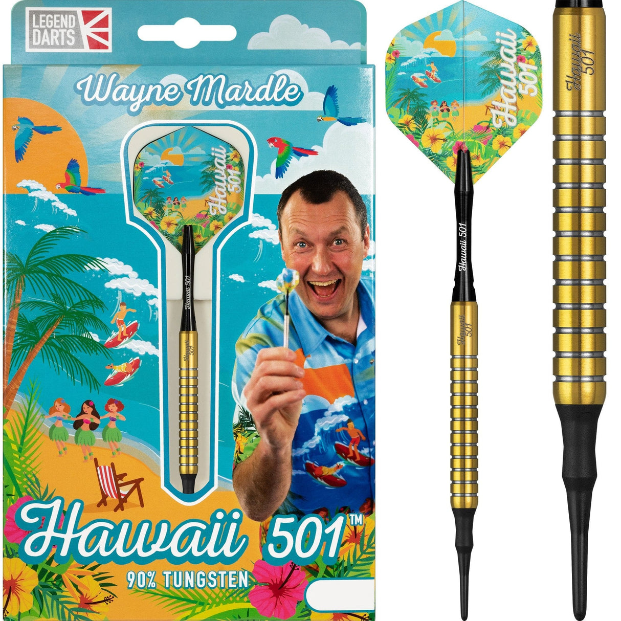 Legend Wayne Mardle Darts - Soft Tip - Hawaii 501 - Gold