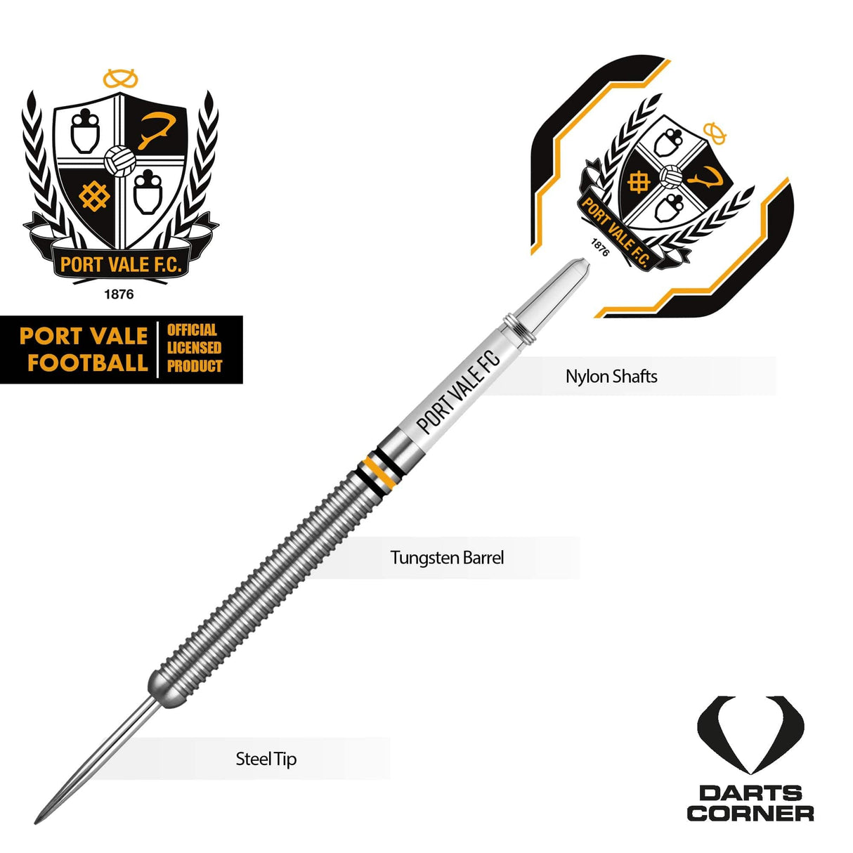 Port Vale FC - Official Licensed - The Valiants - Steel Tip Darts - Tungsten - 24g