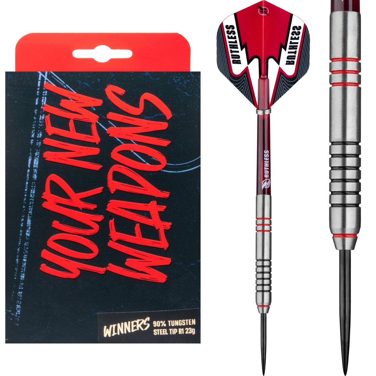 Ruthless Winners Darts - Steel Tip - Ringed - Black & Red - 23g 23g