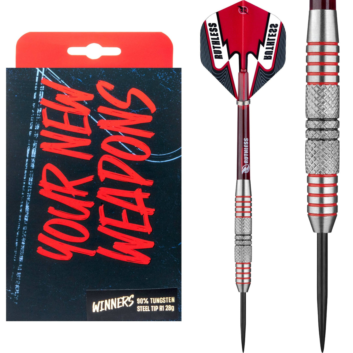 Ruthless Winners Darts - Steel Tip - Centre Knurl - Black & Red - 28g 28g