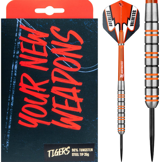 Ruthless Tigers Darts - 90% Steel Tip Tungsten - Ringed - 25g 25g