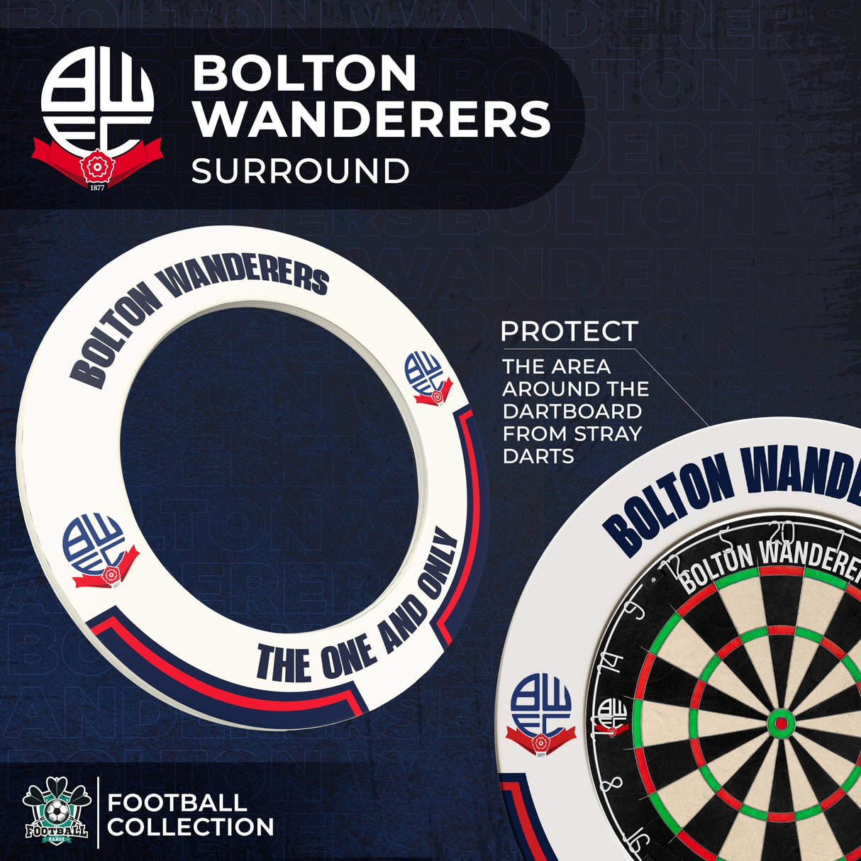 Bolton Wanderers Dartboard Surround - Official Licensed - BWFC - S1 - White - The One and Only