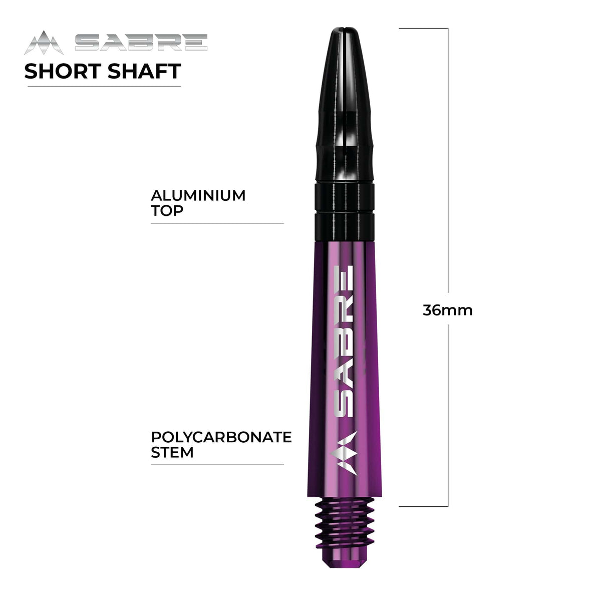 Mission Sabre Shafts - Polycarbonate Dart Stems - Purple - Black Top