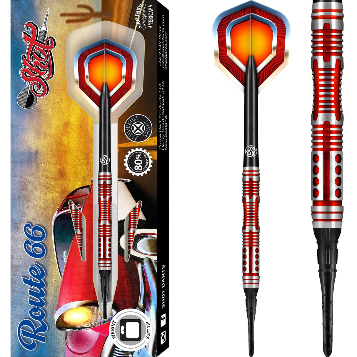 Shot Americana Darts - Soft Tip Tungsten - Route 66 - 18g 18g