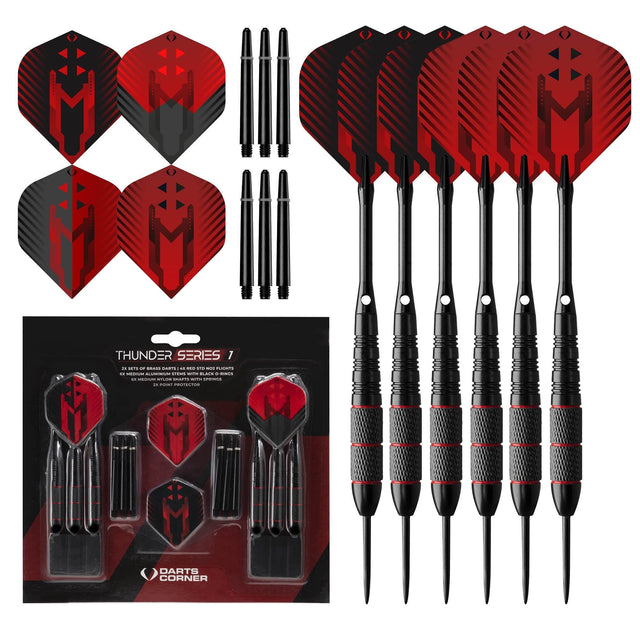 Darts Corner - Thunder Series 1 - Steel Tip Brass - 2 Sets Darts - M1 - Black & Red - 22g 22g