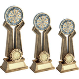 Dartboard on Twin Prongs Darts Trophy - Bronze-Gold-Pewter - 3 Sizes