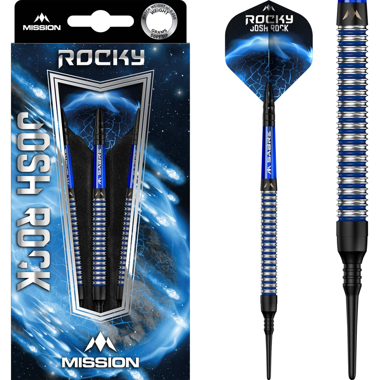 Mission Josh Rock Darts - Soft Tip - The Rock - Black & Blue - 18g 18g