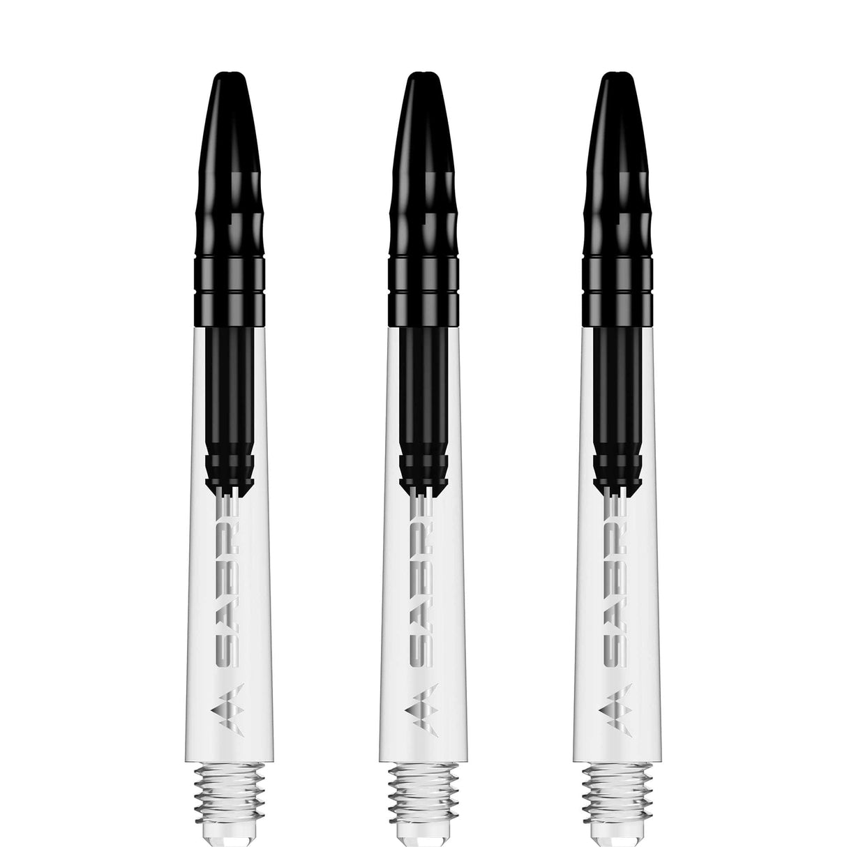 Mission Sabre Shafts - Polycarbonate Dart Stems - Clear - Black Top Tweenie Plus