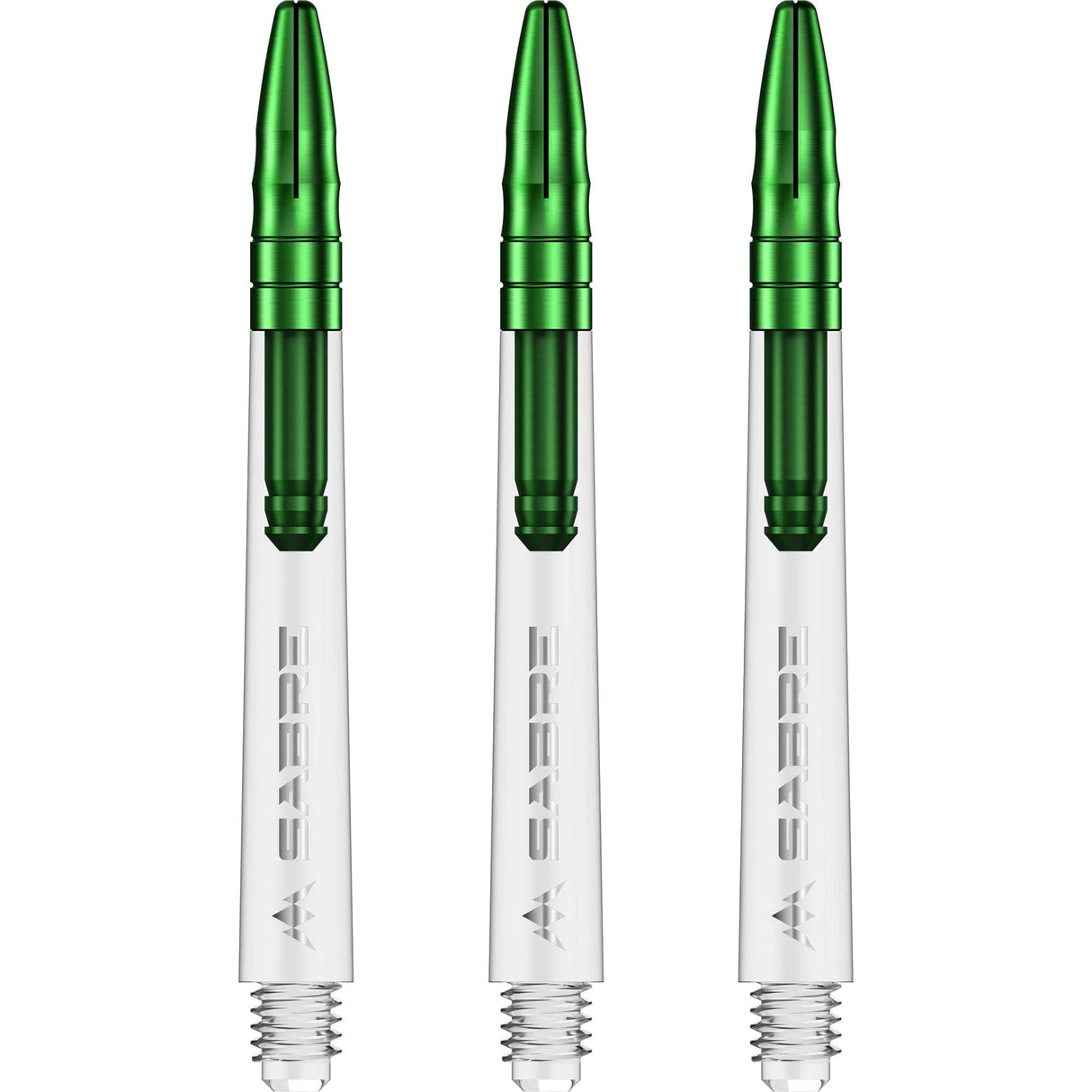 Mission Sabre Shafts - Polycarbonate Dart Stems - Clear - Green Top Medium