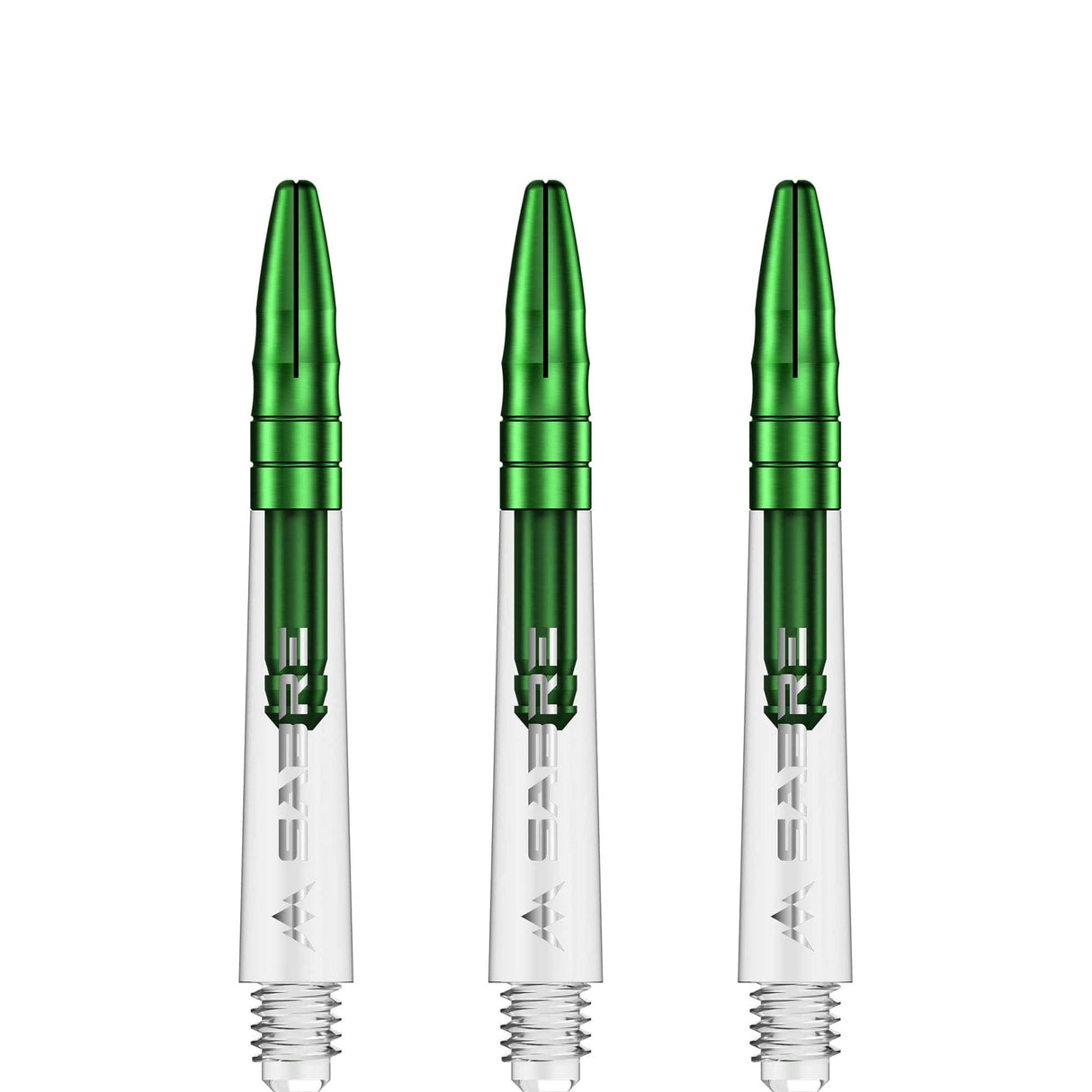 Mission Sabre Shafts - Polycarbonate Dart Stems - Clear - Green Top Tweenie