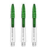 Mission Sabre Shafts - Polycarbonate Dart Stems - Clear - Green Top Tweenie Plus