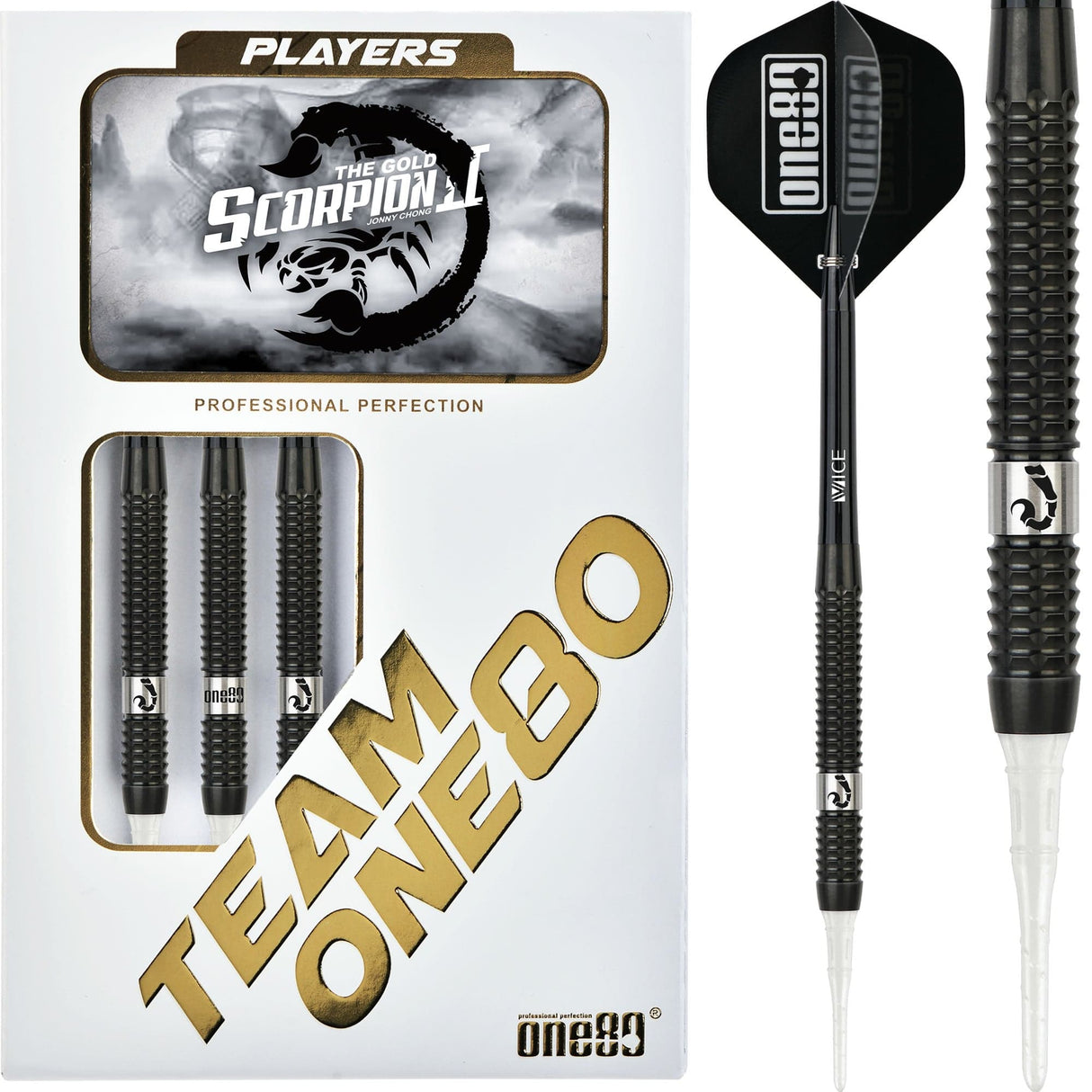 One80 Jondy Chong Darts - Soft Tip - V2 - The Gold Scorpion - Black - 21g 21g